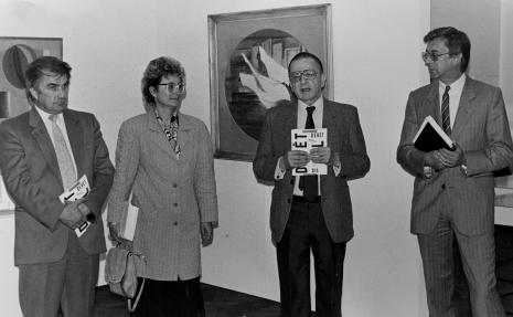 Od lewej  G. Misiewicz (KŁ PZPR), R. Divacka (ambasada Czechosłowacji), dyr. Ryszard Stanisławski (ms), dr Jan Sekera (Galerie hlavní mĕsta Prahy)